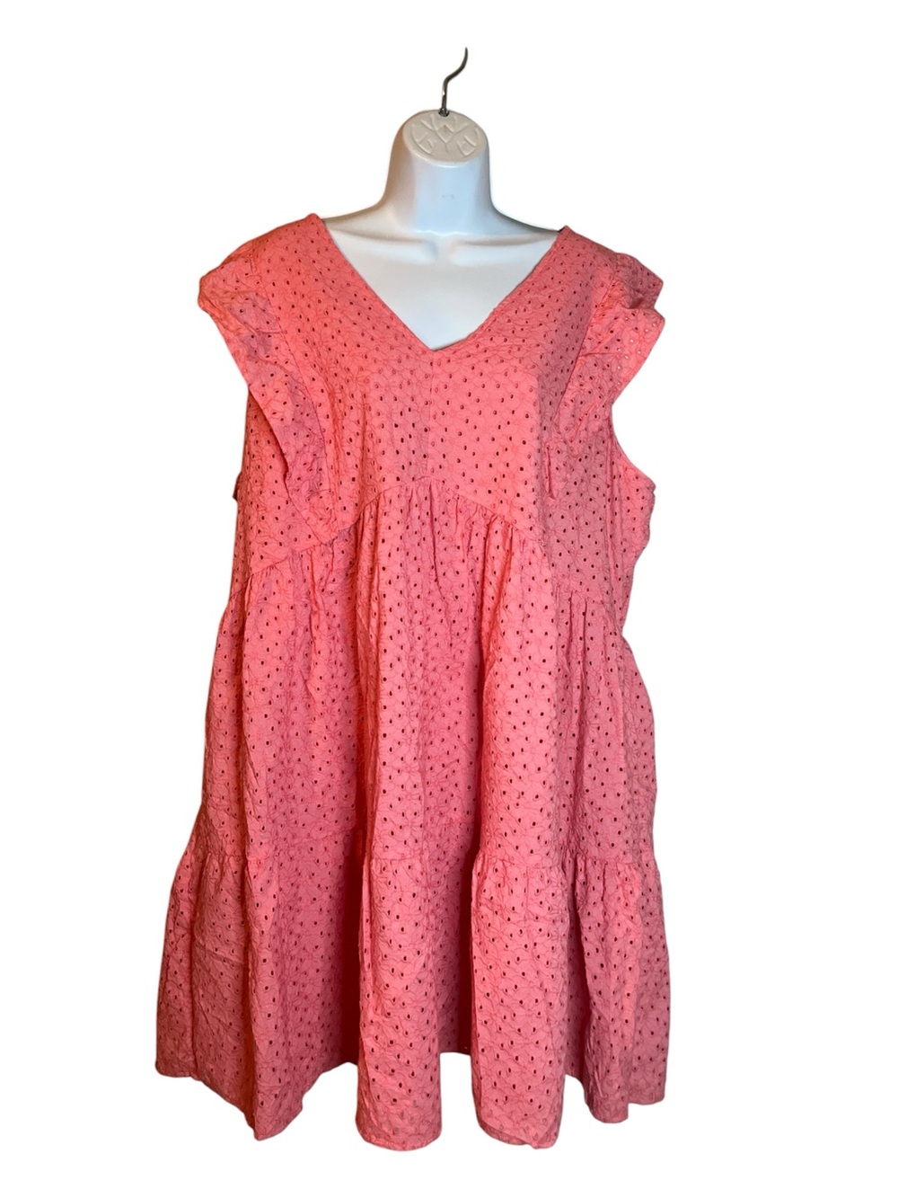 Time and Tru Women’s flutter sleeve eyelet dress in coral rose